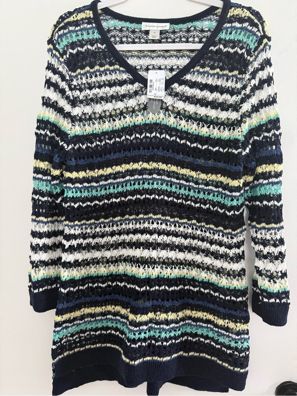 Christopher & Banks Open Knit Stripe Sweater Tunic XL NWT